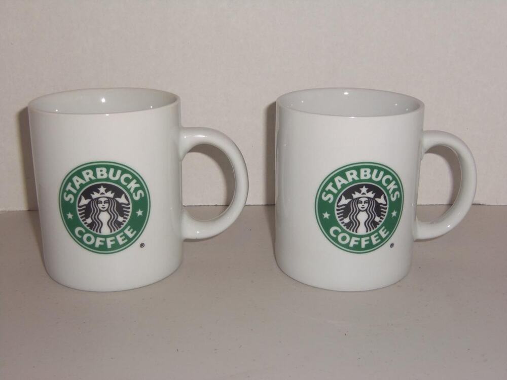 2 Starbucks Coffee Mugs White Green Mermaid Logo -111609